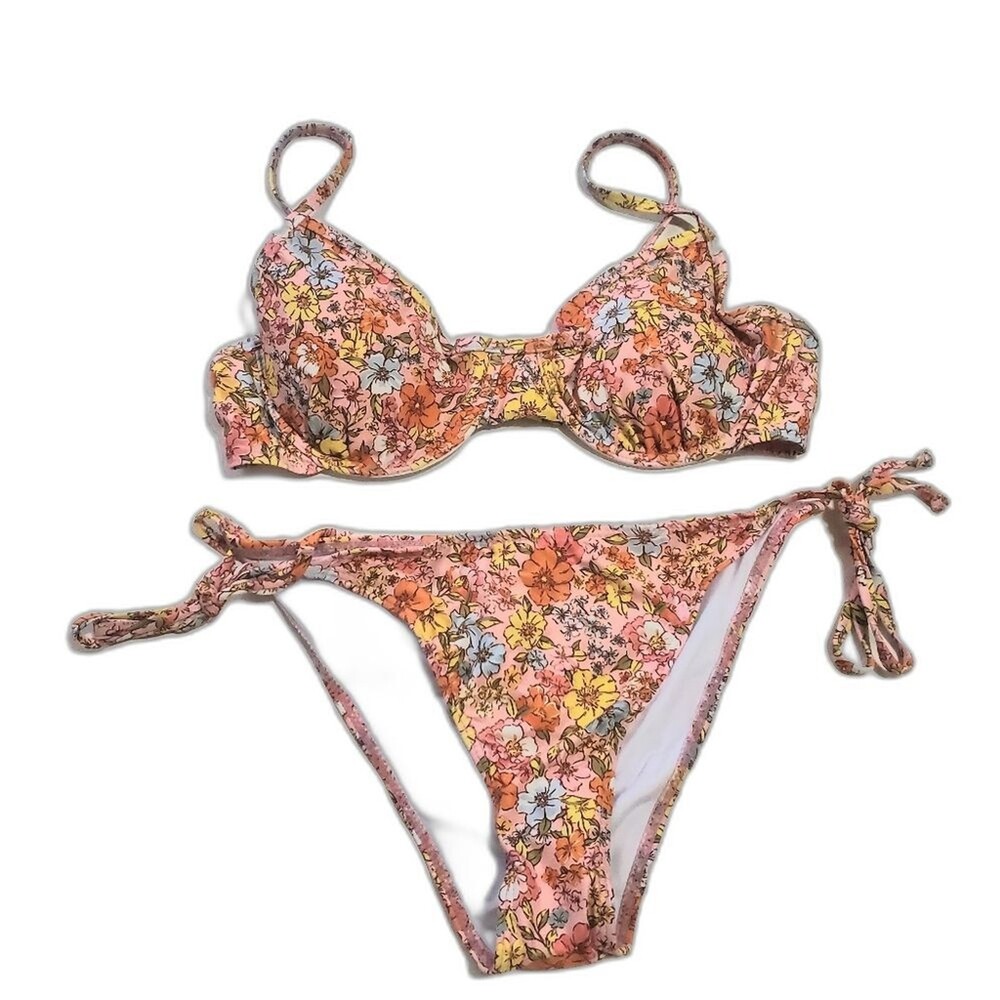 floral bikini groovy 70s underwire side tie size L new NWT